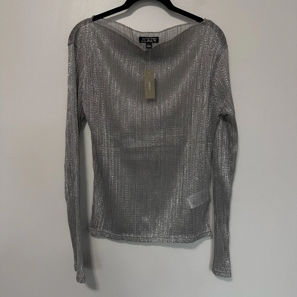 J. CREW Sheer metallic boatneck top Stainless Steel Gossamer CD525_4